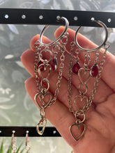 Load image into Gallery viewer, Ruby hears with chains earrings