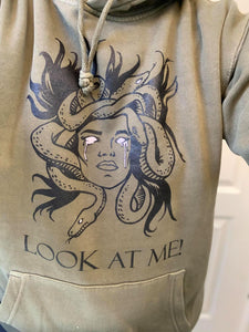 "Look At Me!" Medusa Sweatshirt in Olive Green