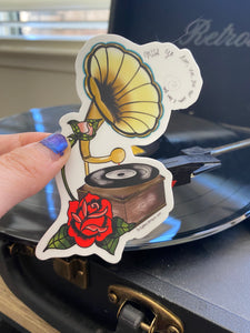 Record Player (phonograph) Vinyl Sticker With Lyrics